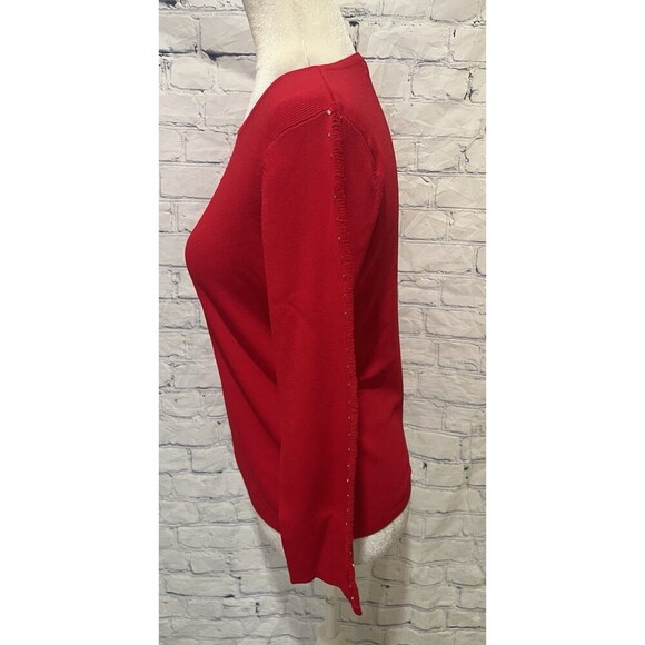 Carducci Rib Knit Red Rhinestone Long Sleeve Sweater Large - Picture 2 of 6